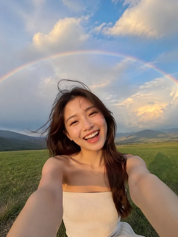 Rainbow meadow selfie